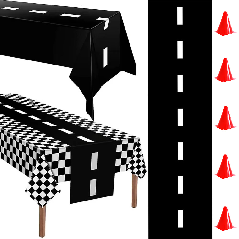 Lighting Mcqueen Birthday Decor - Racing Birthday Decorations Road Tablecloth Racetrack