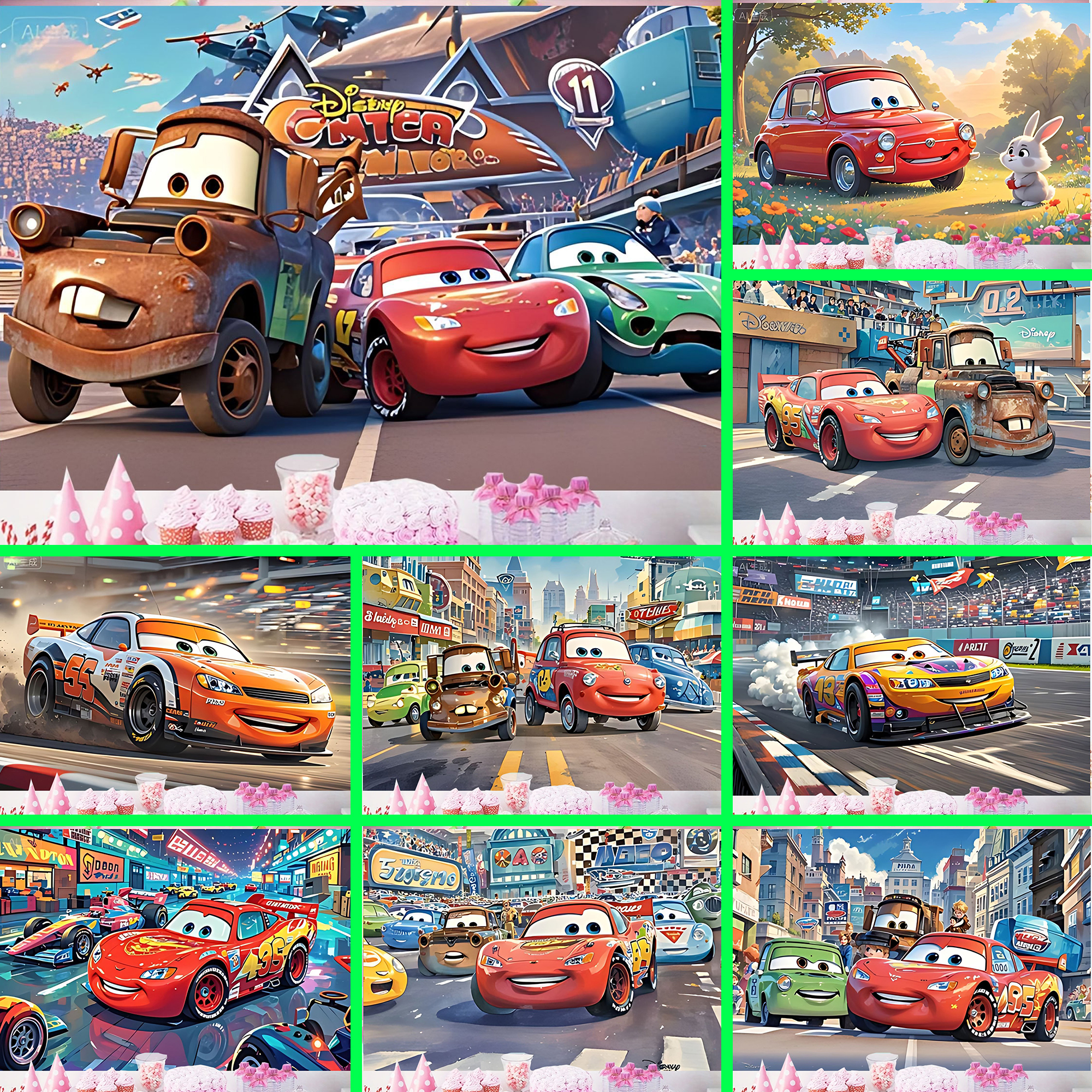 Lighting Mcqueen Birthday Decor - Disney Cars Movie Backdrop Banner Wall
