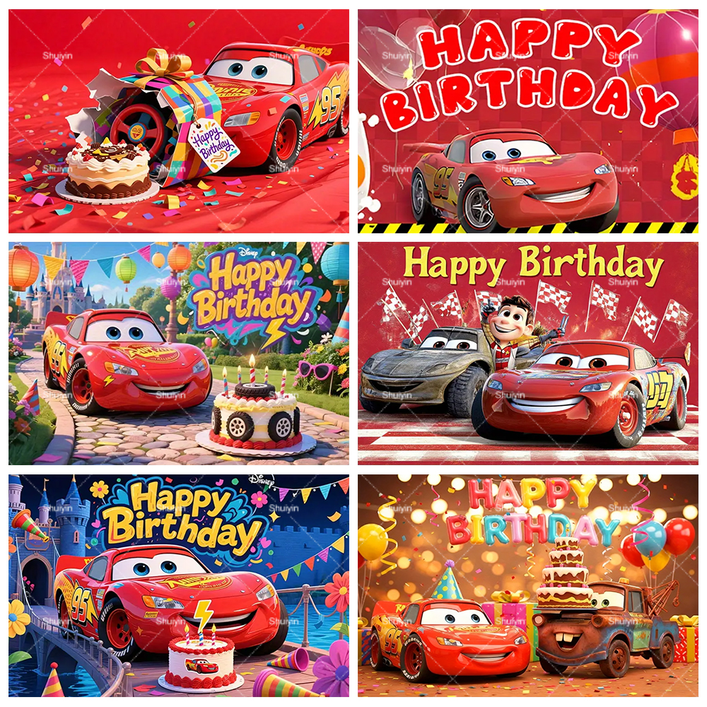 Lighting Mcqueen Birthday Decor - Cartoon Cars Lightning Mcqueen Backdrop Children