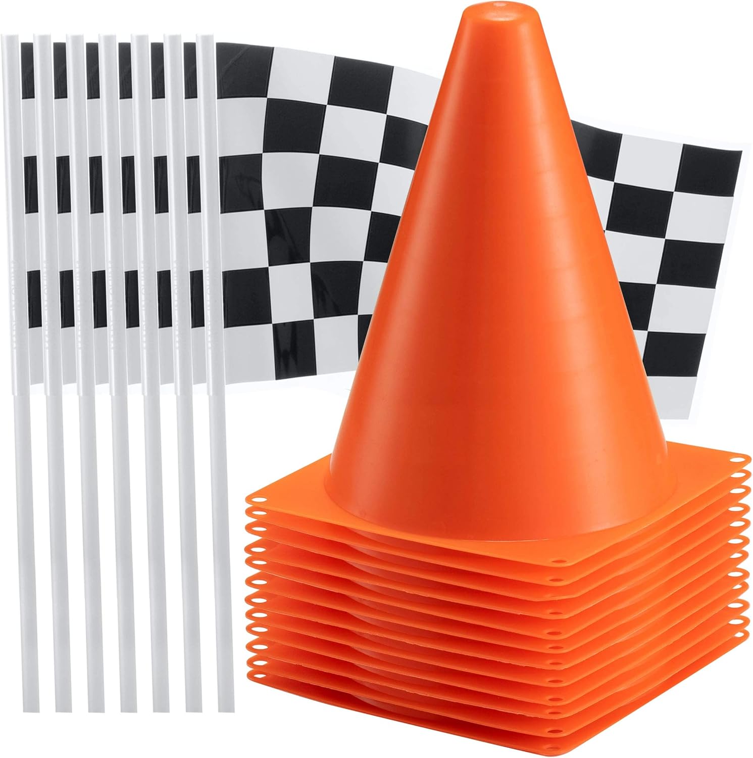 Lighting Mcqueen Birthday Decor - 6/12pcs Mini Cones Black & White