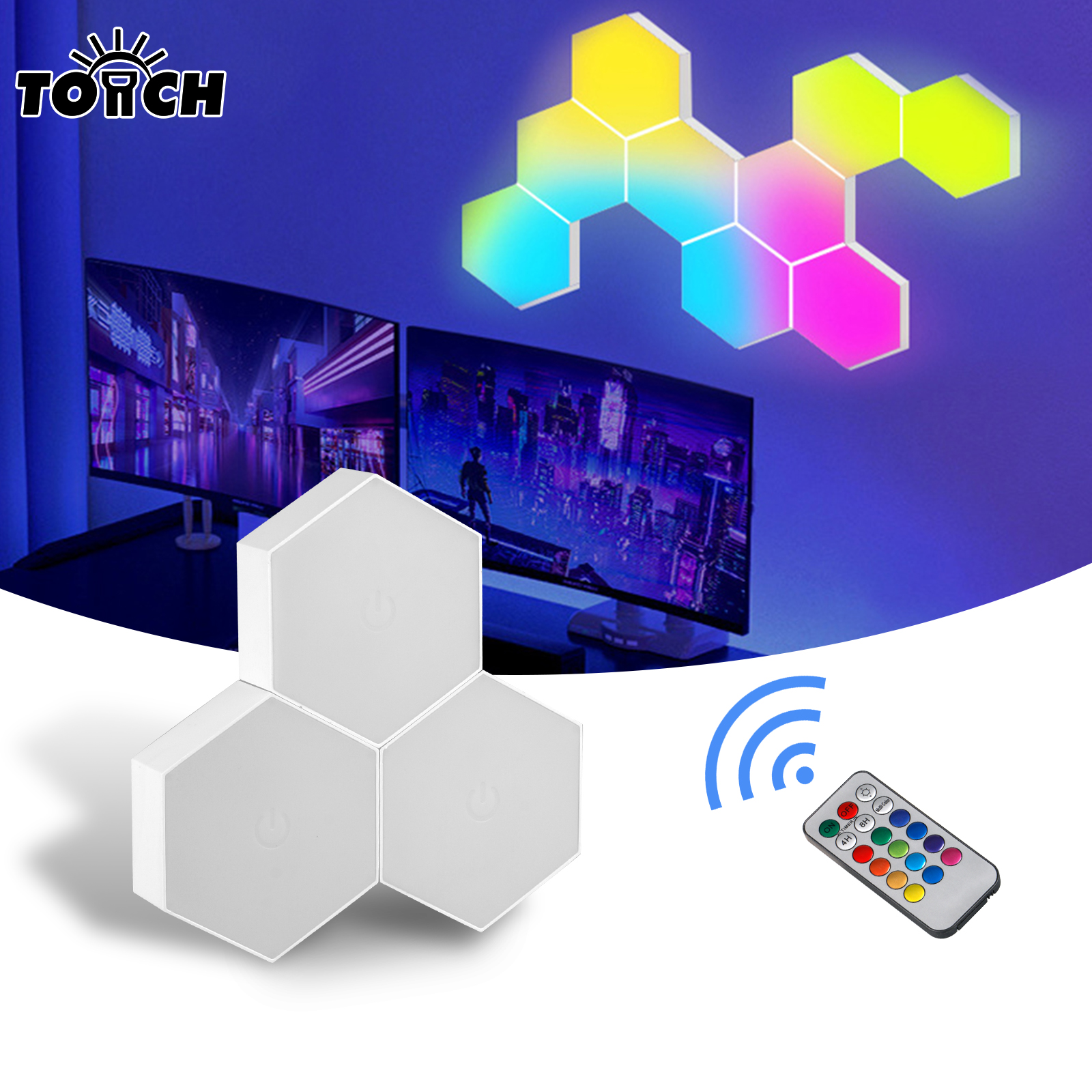 Lighting Decor For Bedroom - Remote control geometric hexagonal LED multi-color