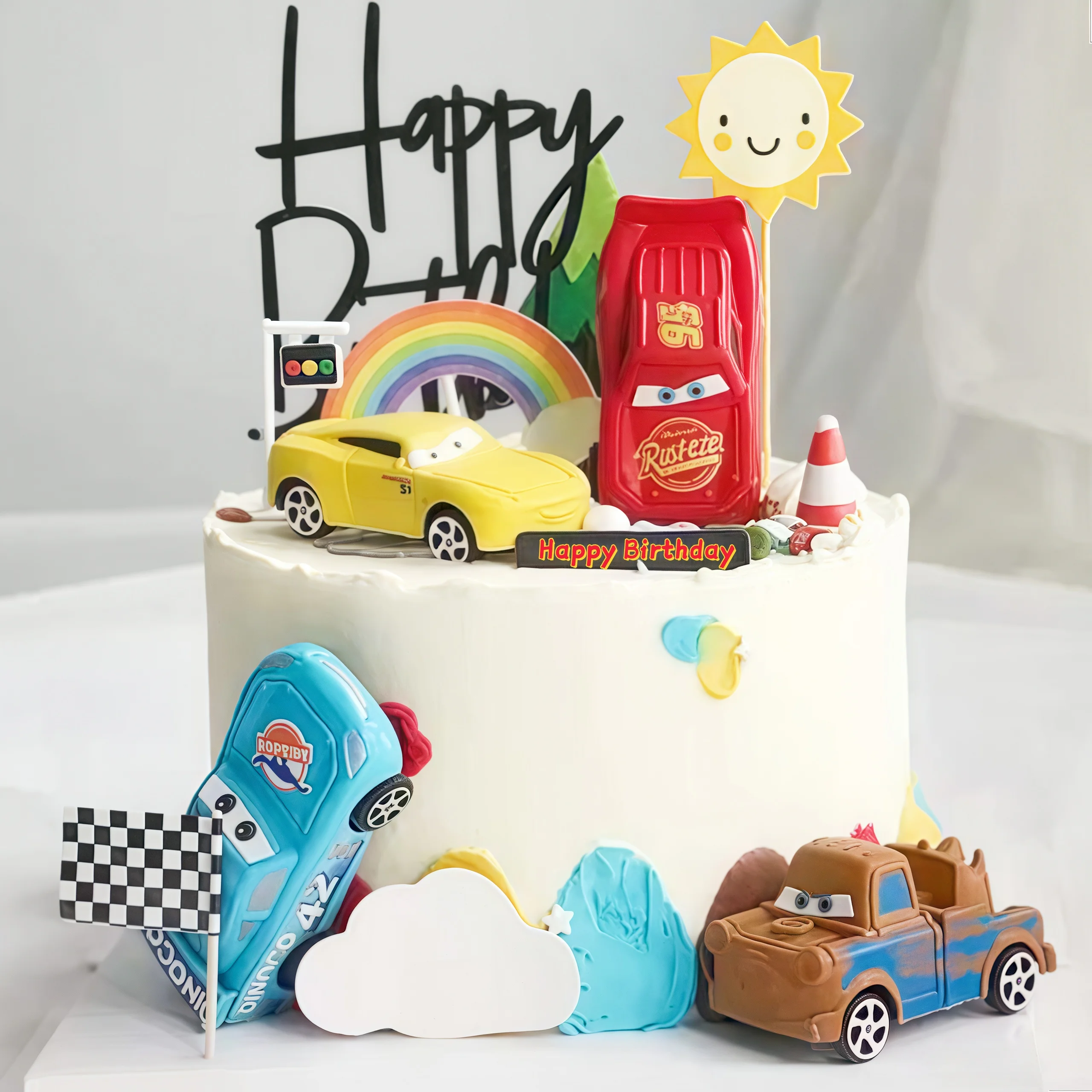 4pcs Lightning Cars Happy Birt - Lighting Mcqueen Birthday Decor avis et prix