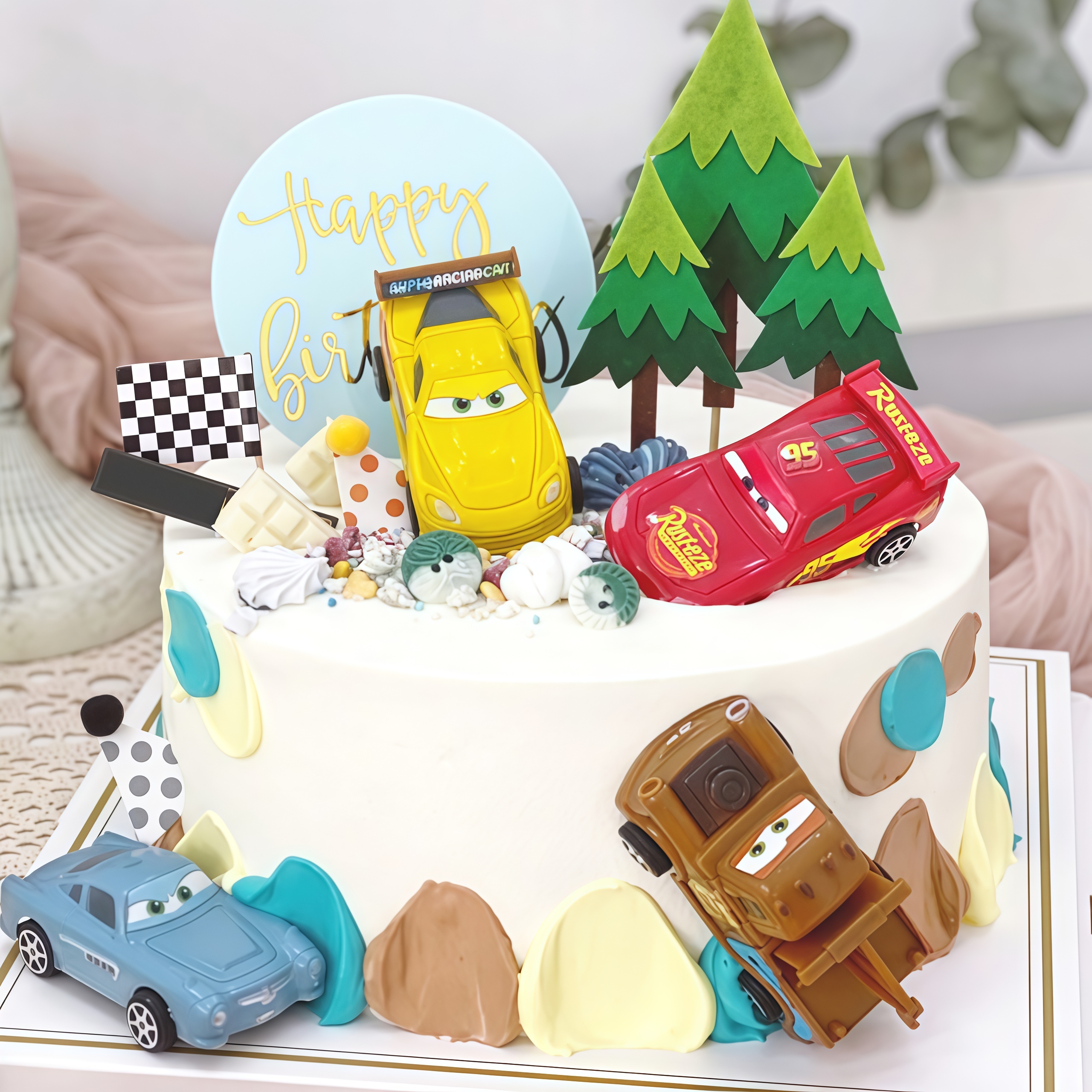 4pcs Lightning Cars Happy Birt - Lighting Mcqueen Birthday Decor avis et prix