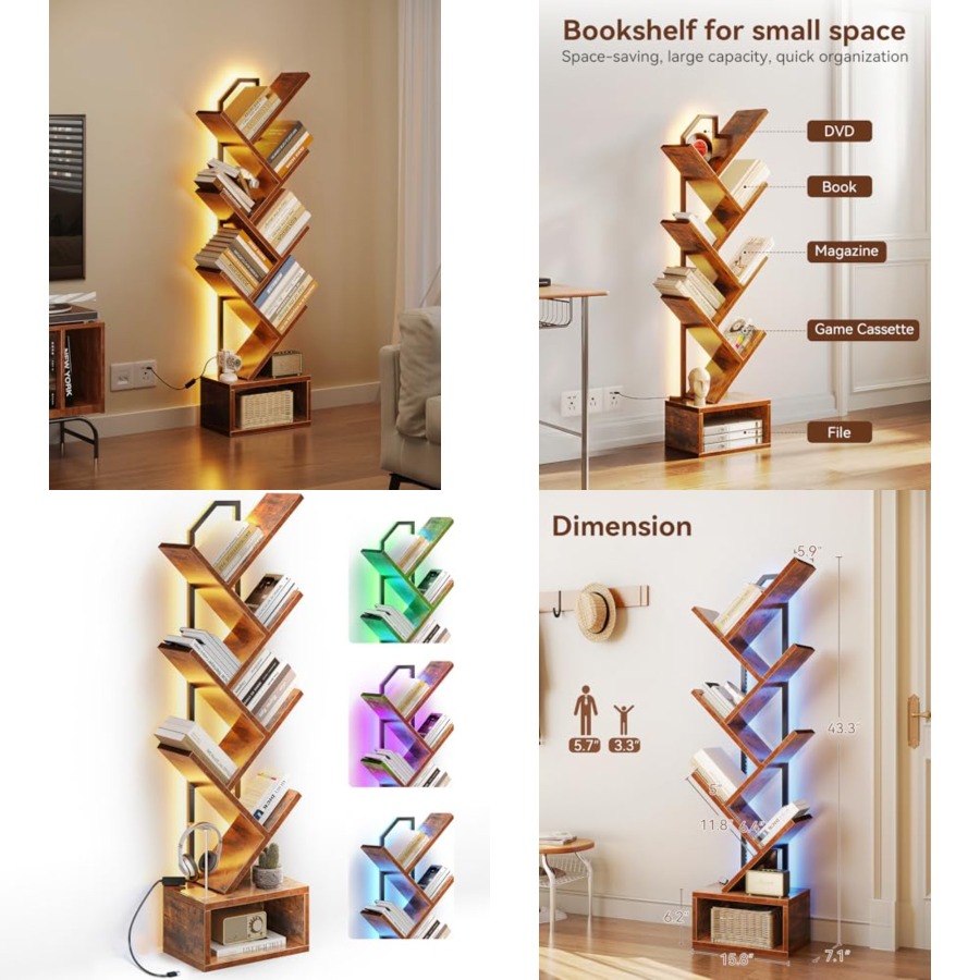 Tree Bookshelf with LED Lights - Lighting Tree Decor avis et prix