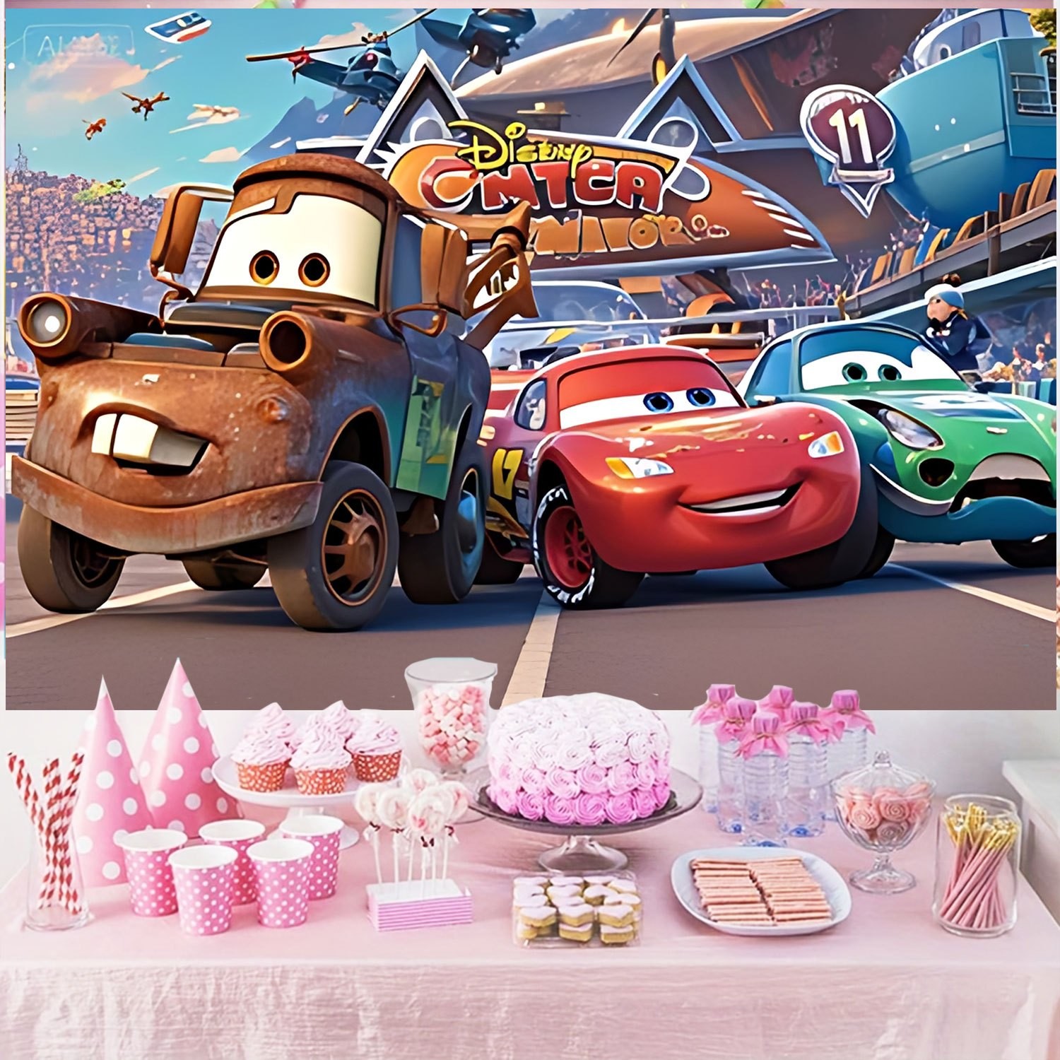 Disney Cars Movie Backdrop Ban - Lighting Mcqueen Birthday Decor avis et prix