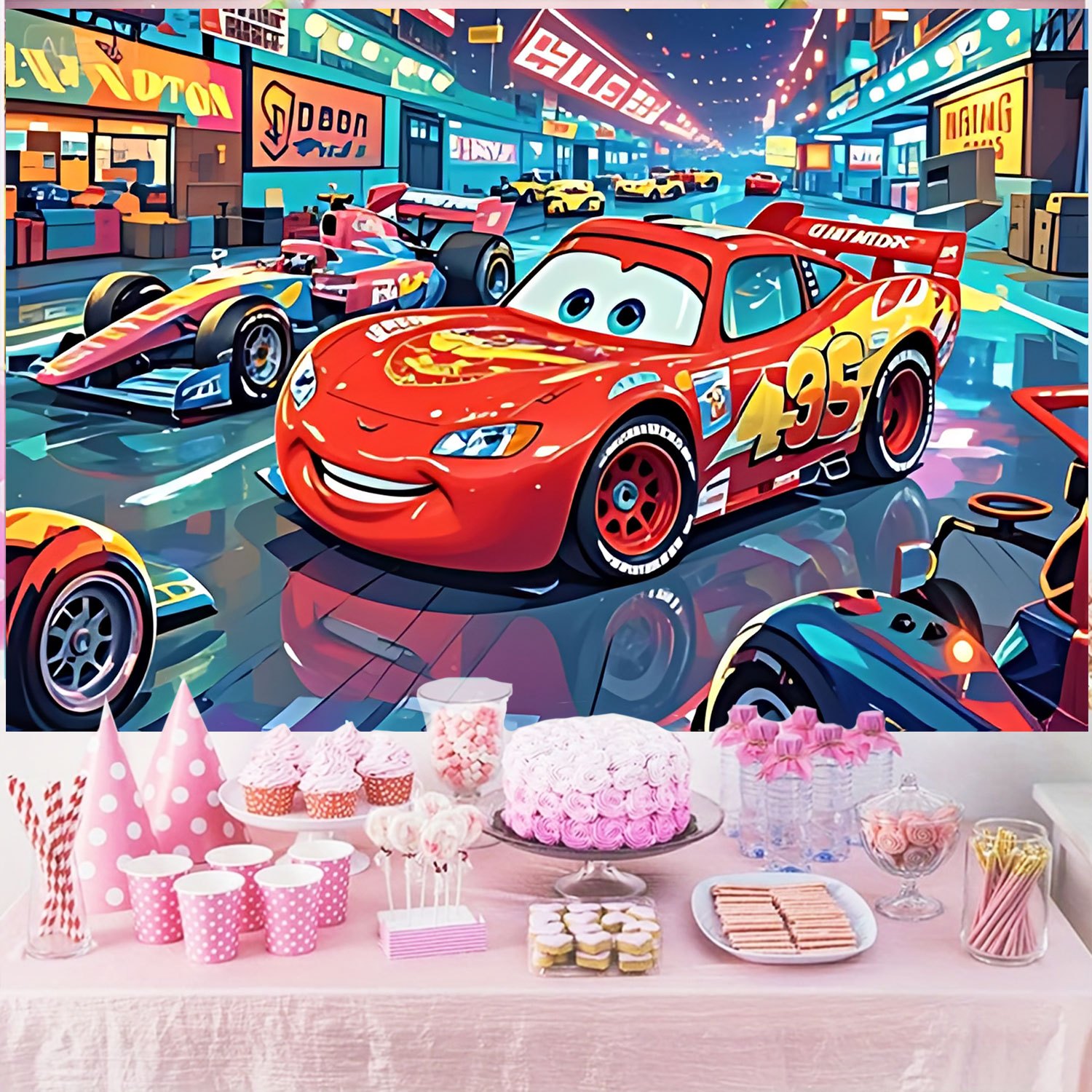 Disney Cars Movie Backdrop Ban - Lighting Mcqueen Birthday Decor avis et prix