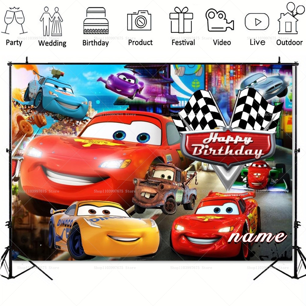 Lightning McQueen Backdrops Ch - Lighting Mcqueen Birthday Decor avis et prix